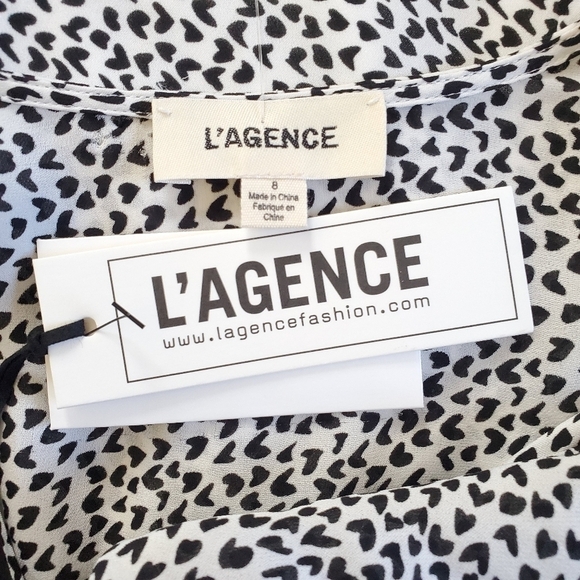 New L'Agence Diego Heart Print Wrap Silk Ivory/Black Dress NWT Size 8 - Picture 13 of 15
